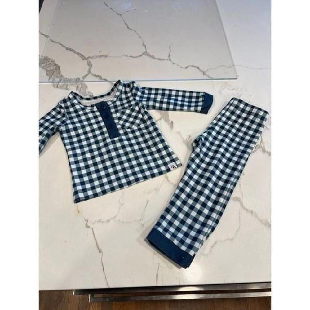 Sweethoney‎ blue gingham pajama set 12 months